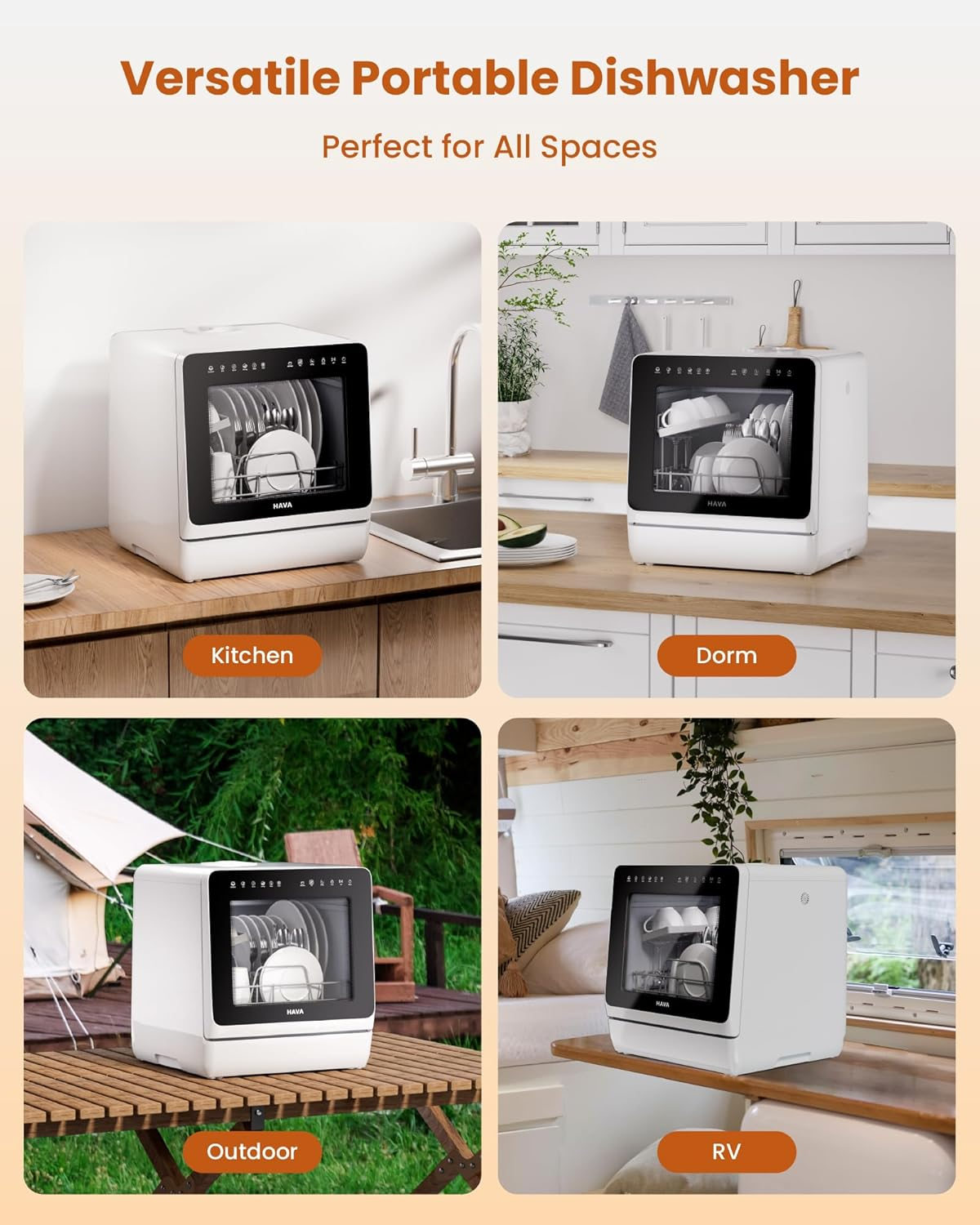 HAVA 2025 Portable Table Top Dishwasher with 8 Wash Programs