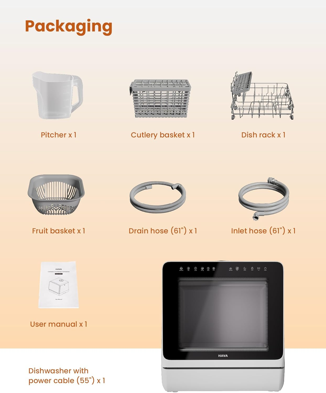 HAVA 2025 Portable Table Top Dishwasher with 8 Wash Programs