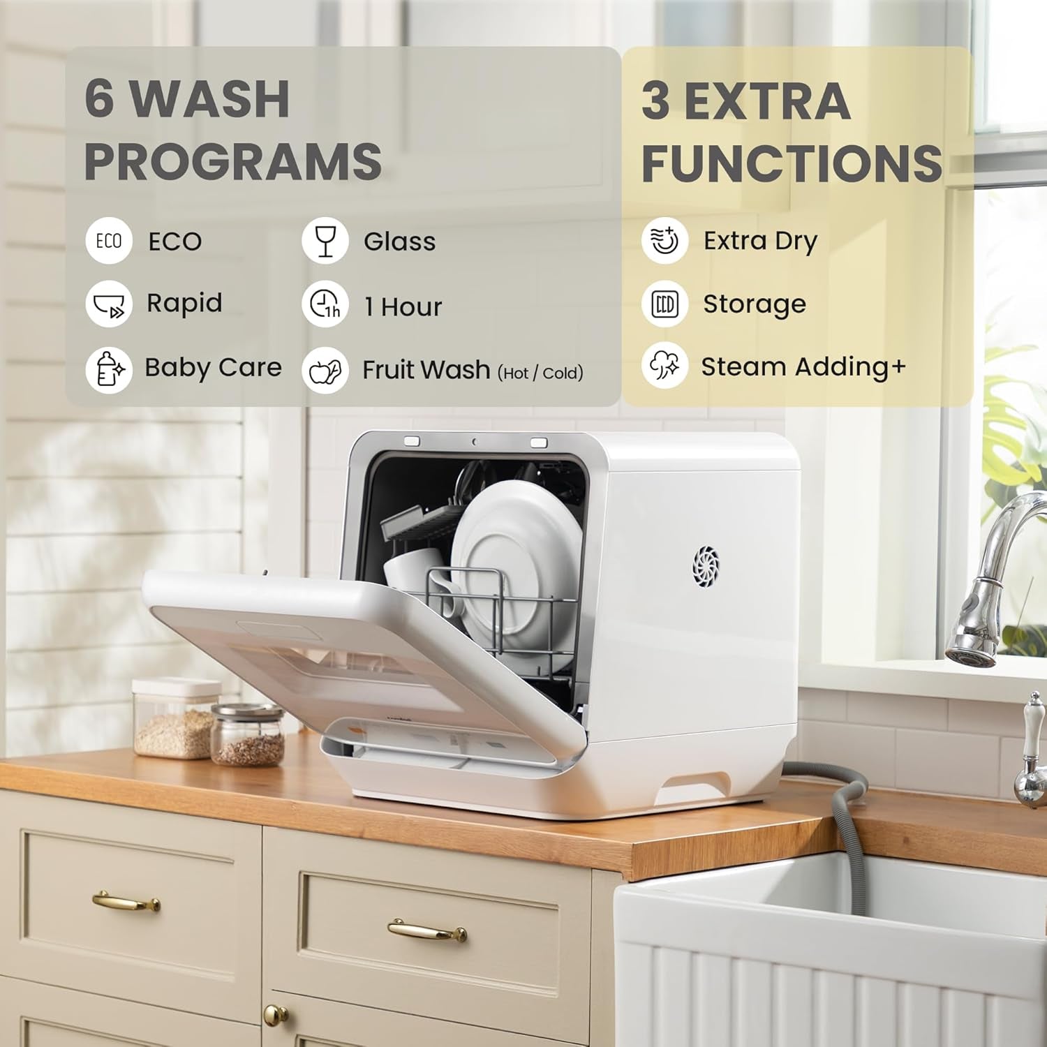 Comfee Portable Mini Table Top Dishwasher with Steam Wash Cycle