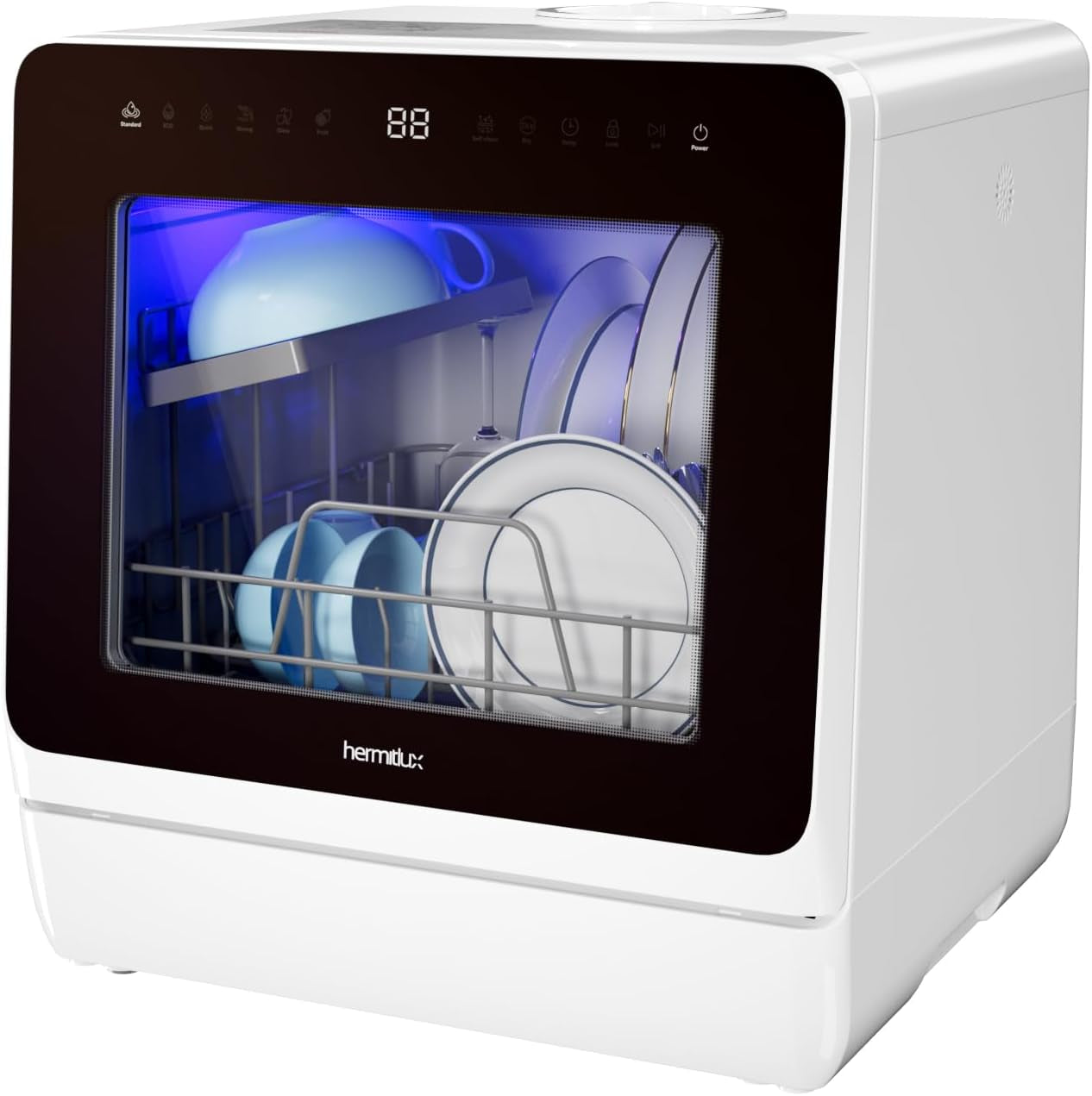 Hermitlux 5 Place Setting Compact Countertop Dishwasher with 7+3 Programmes