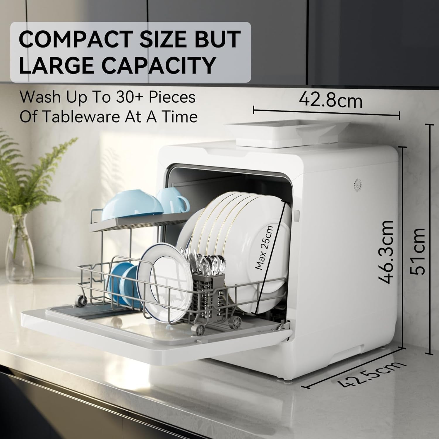 Hermitlux 5 Place Setting Compact Countertop Dishwasher with 7+3 Programmes