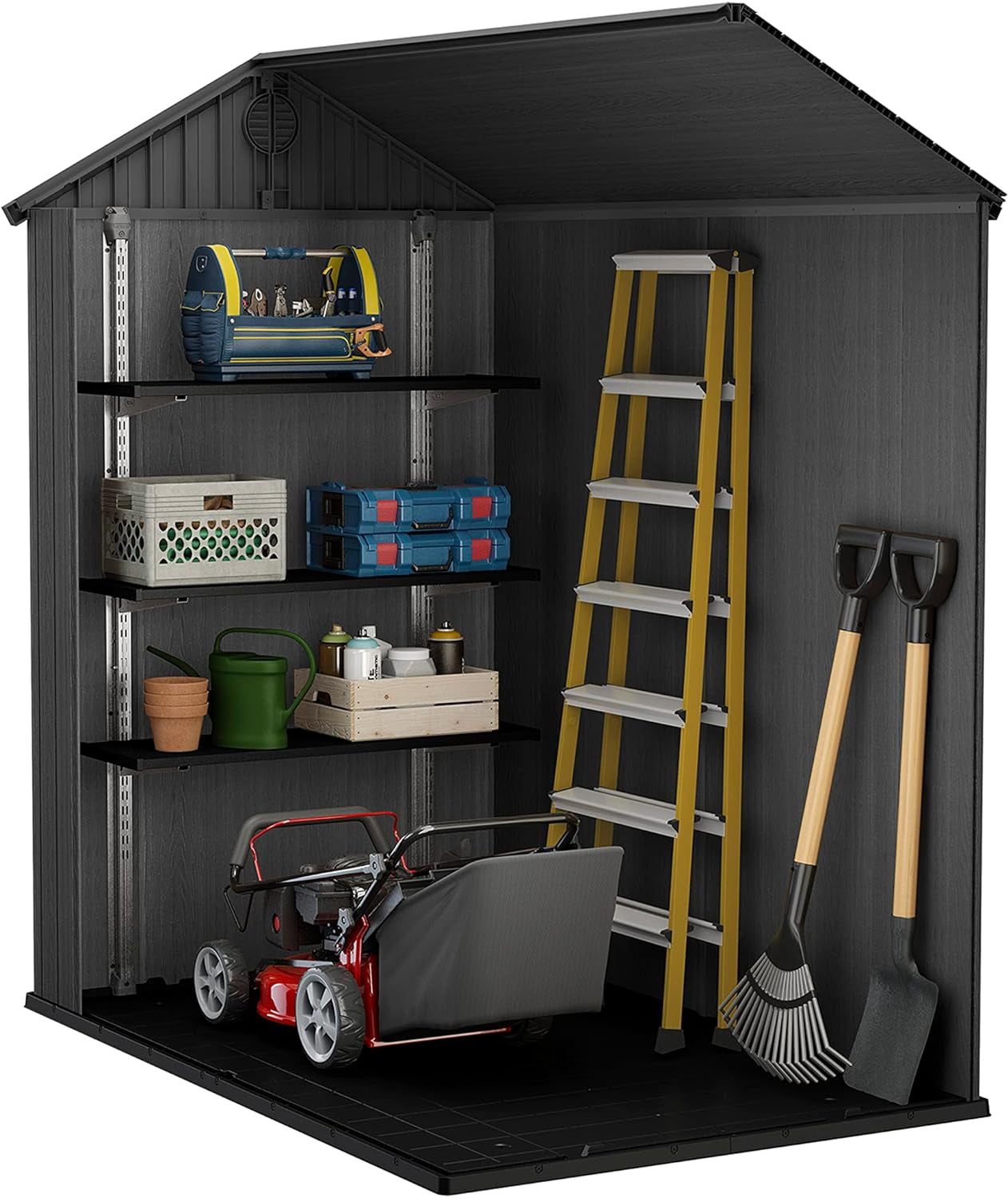 Durable 6x4 Ft Apex Garden Storage Shed Grey Wood Effect