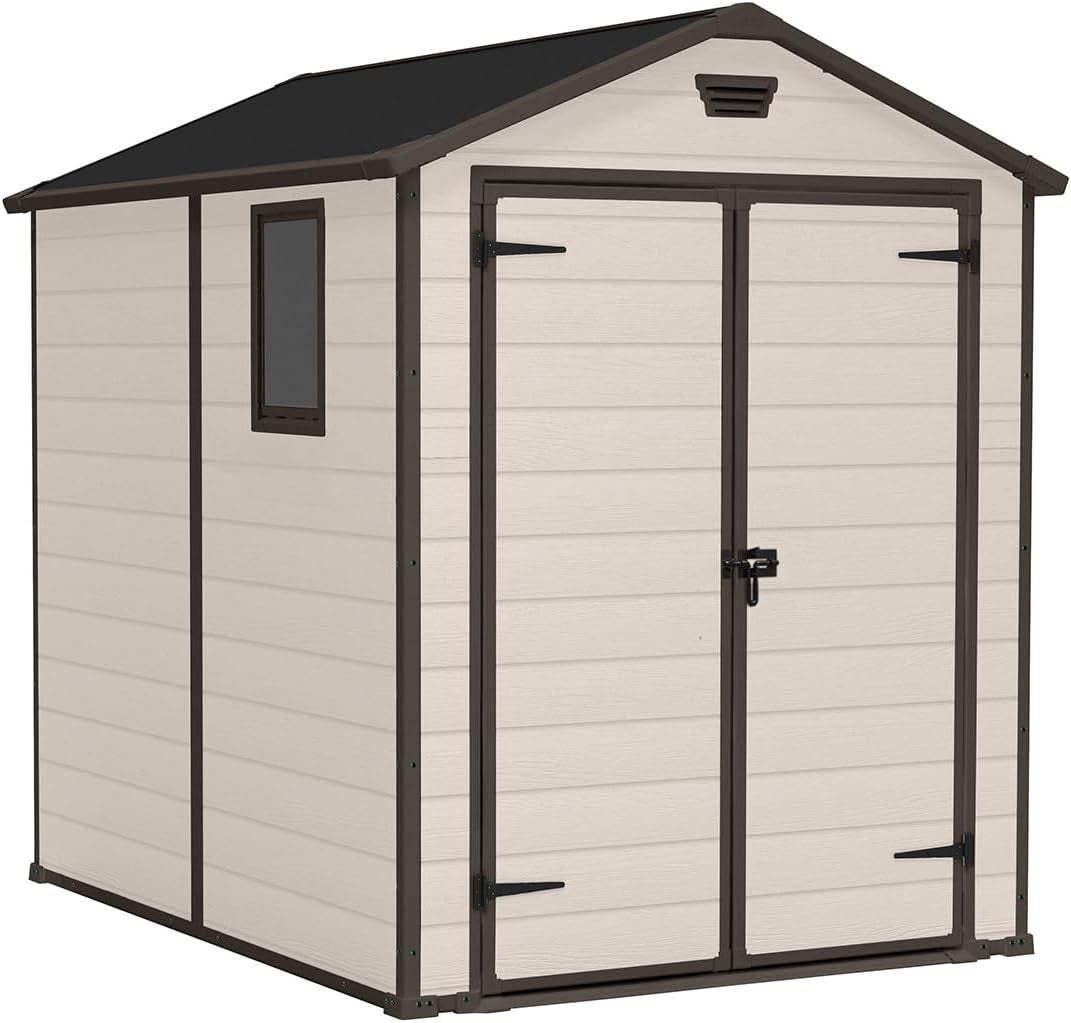 Manor 6x8 Ft Outdoor Apex Garden Storage Shed Beige Brown