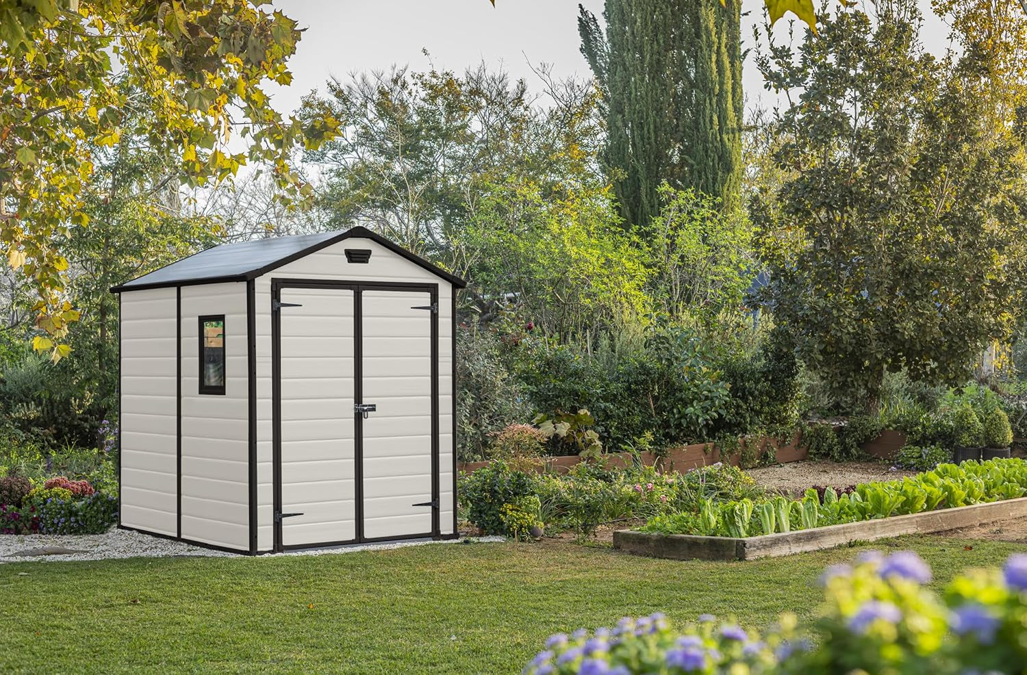 Manor 6x8 Ft Outdoor Apex Garden Storage Shed Beige Brown
