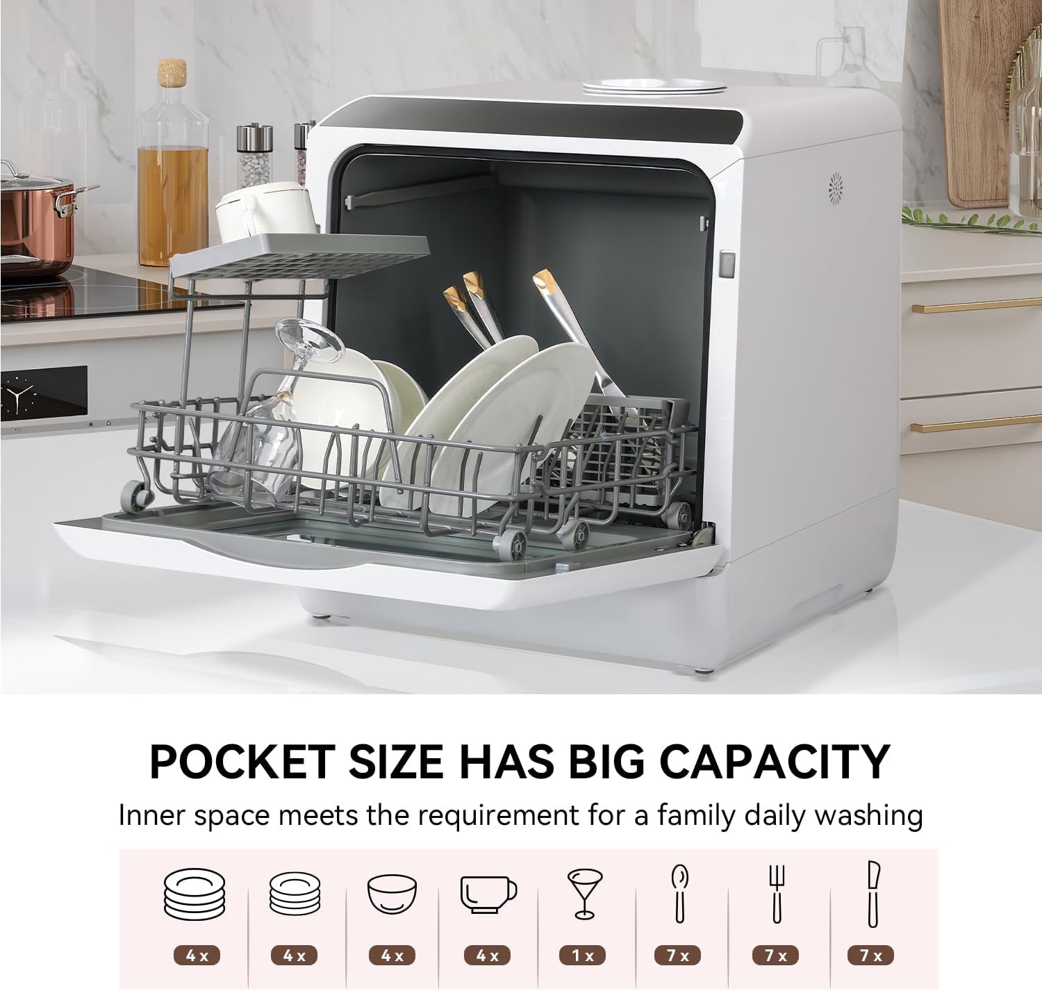 eklipt Mini Countertop Dishwasher 6 Programs Built-In Water Tank