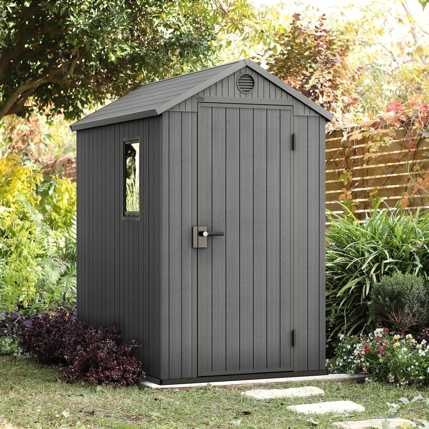 Durable 6x4 Ft Apex Garden Storage Shed Grey Wood Effect