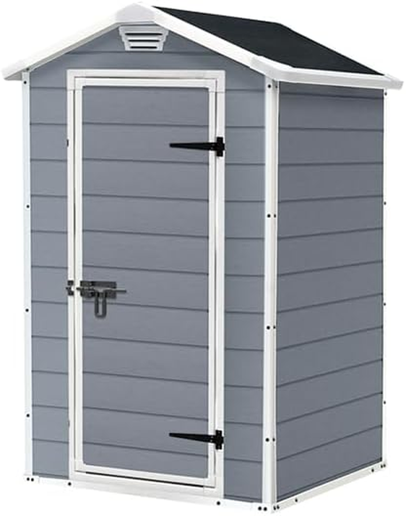 Durable 4x3 Ft Weather-Resistant Resin Outdoor Garden Storage Shed Grey