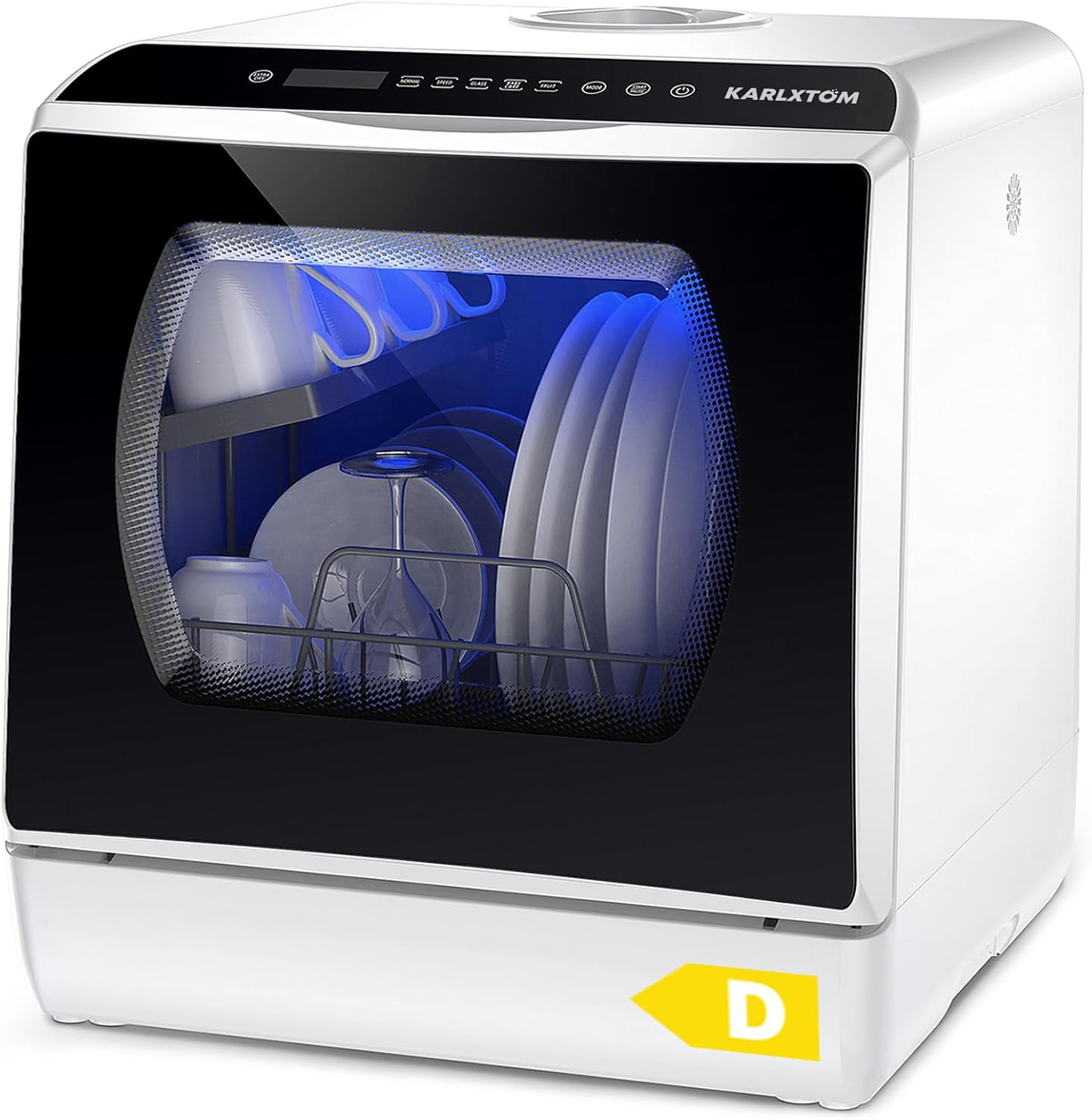 Karlxtom Compact Table Top Dishwasher with 6 Programs and Drying