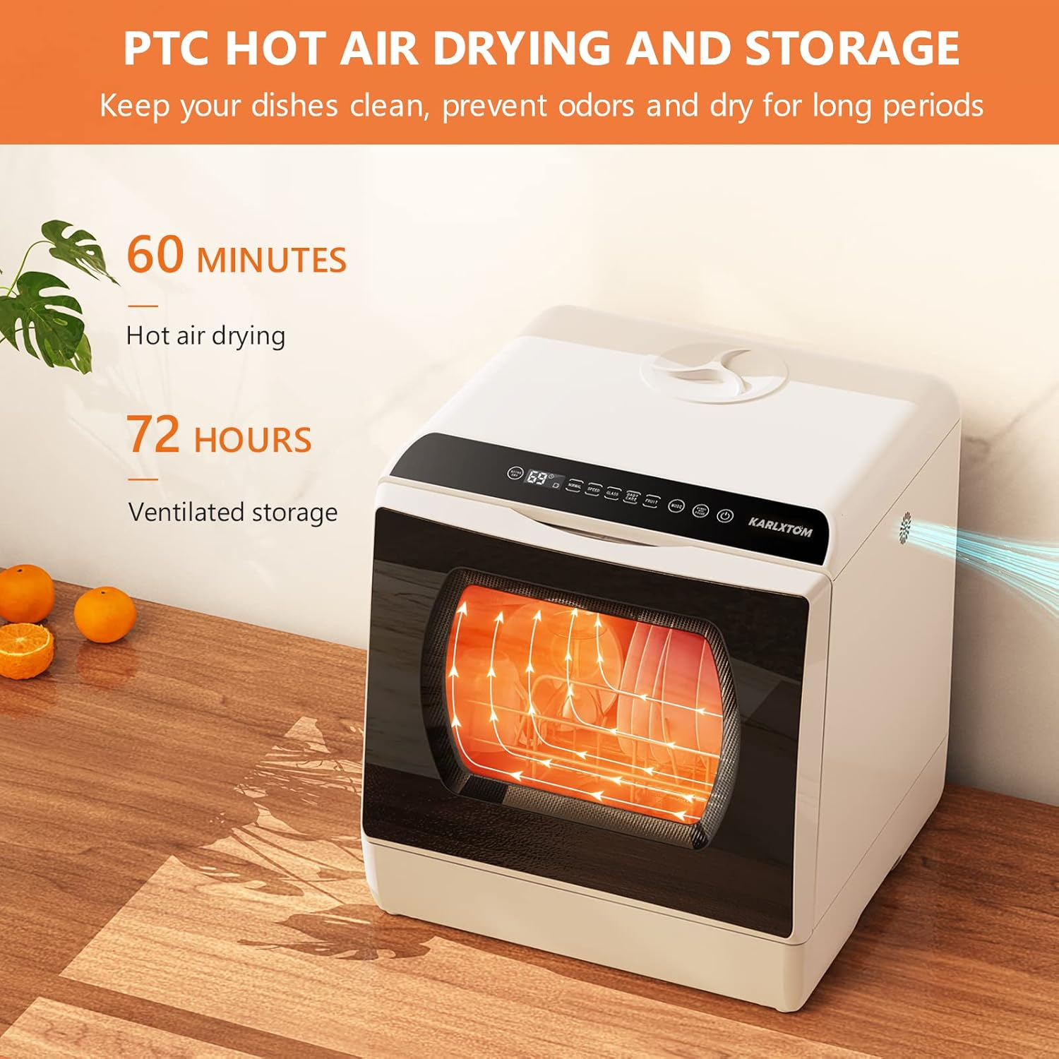 Karlxtom Compact Table Top Dishwasher with 6 Programs and Drying