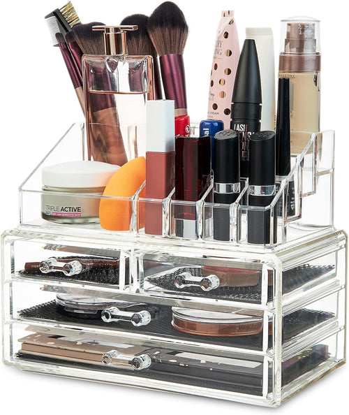 4-Tier Clear Acrylic Makeup Organiser With Drawers For Vanity Storage