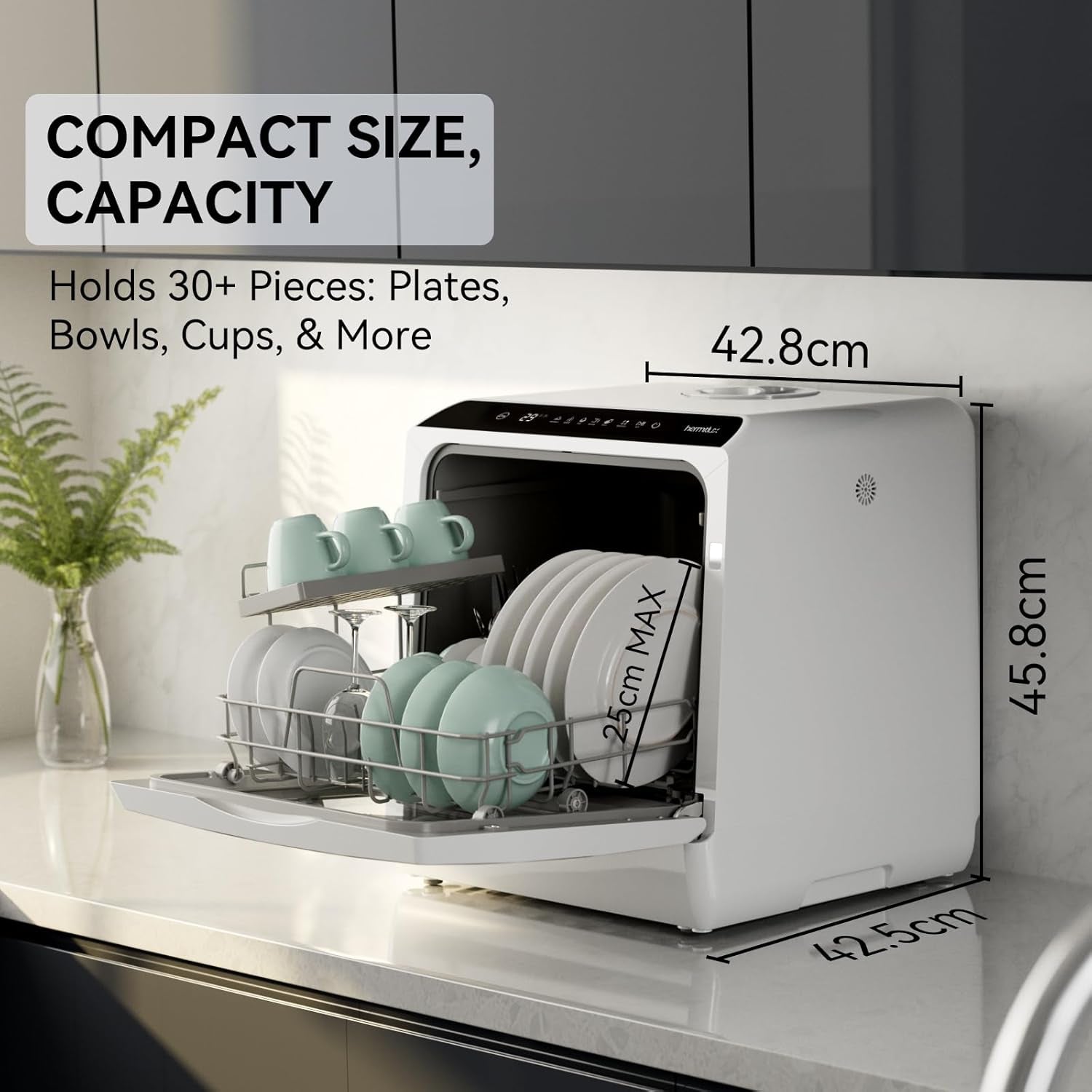 Hermitlux Compact Table Top Dishwasher with 4 Place Settings