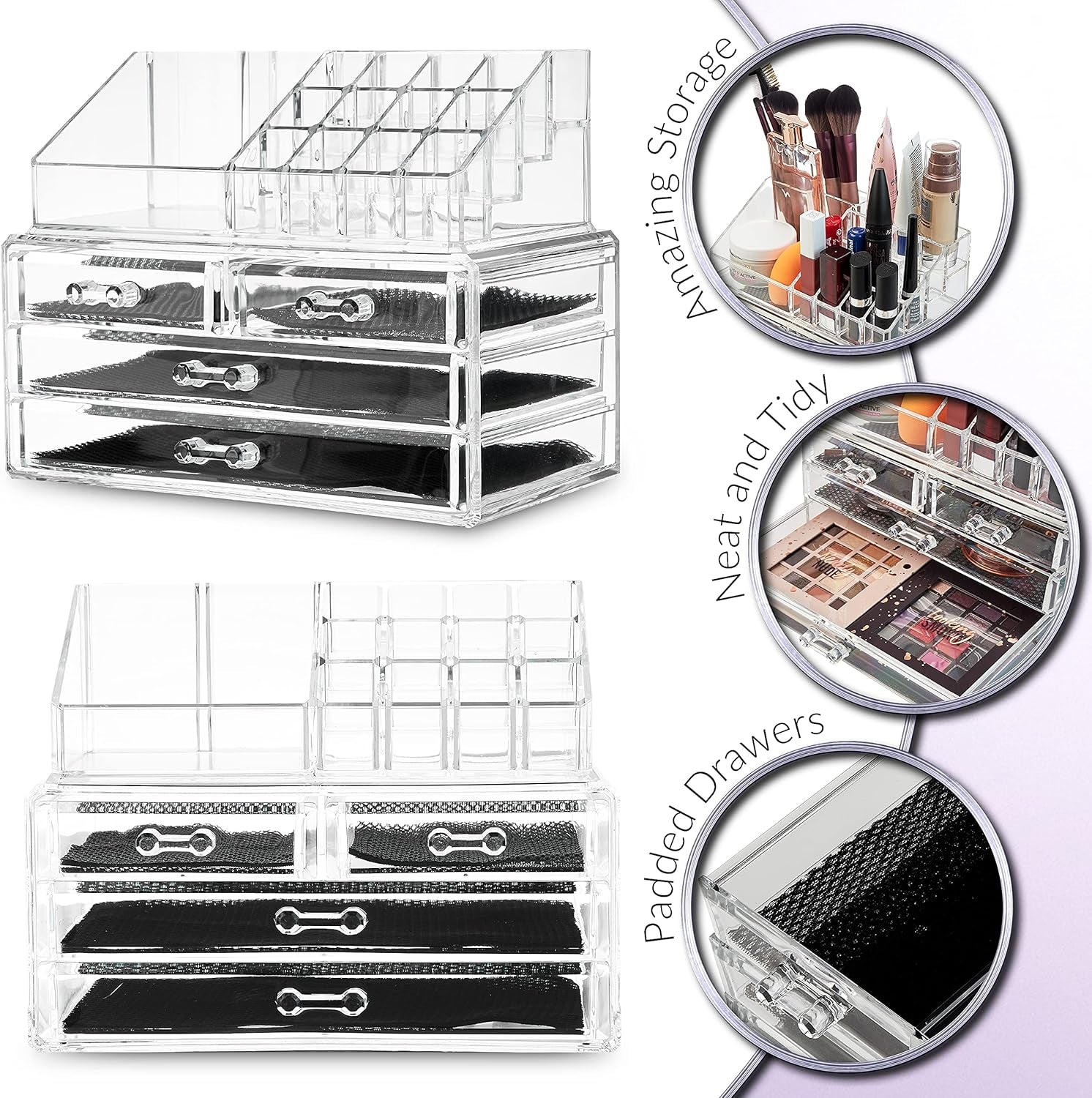 4-Tier Clear Acrylic Makeup Organiser With Drawers For Vanity Storage