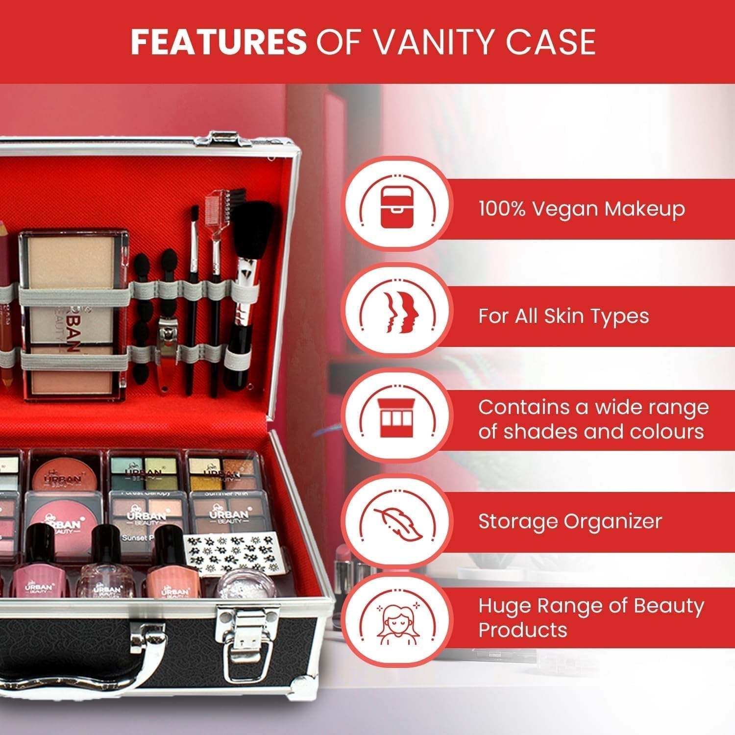 Divine Beauty 76-Piece Vegan French Manicure Makeup Vanity Case Set