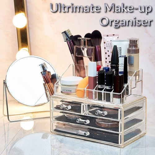 4-Tier Clear Acrylic Makeup Organiser With Drawers For Vanity Storage