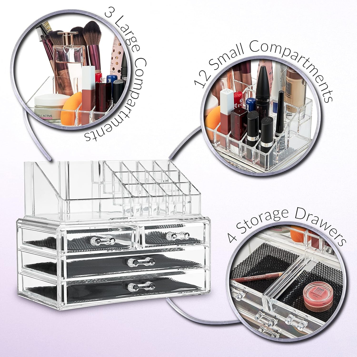 4-Tier Clear Acrylic Makeup Organiser With Drawers For Vanity Storage